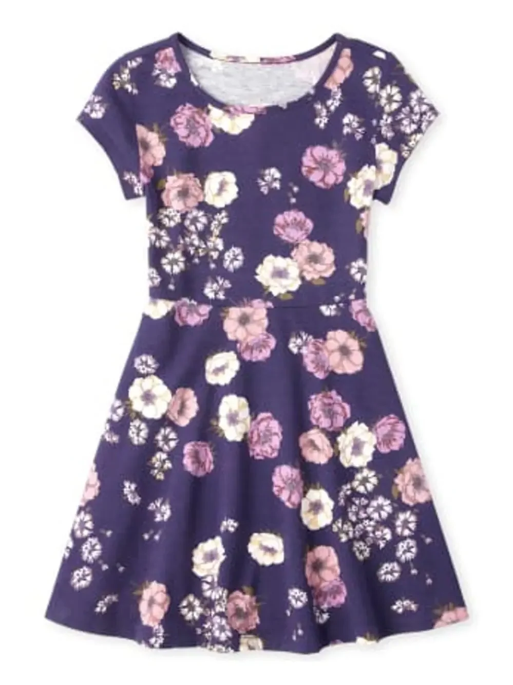 The Children's Place Girls Purple Short Sleeve Floral Dress Youth Size Large - Picture 1 of 6